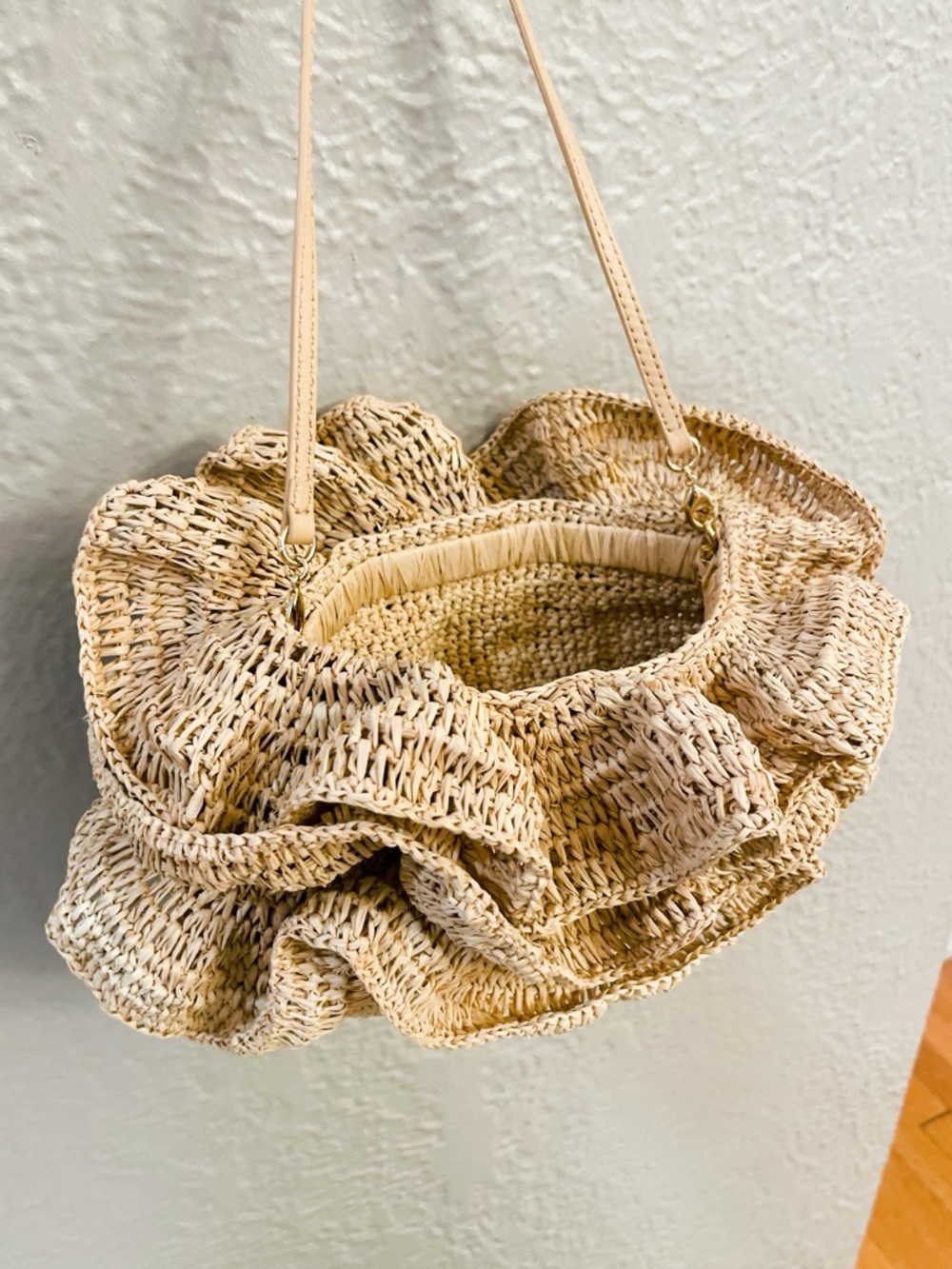 Loeffler Randall Odette Clutch in Natural  Woven Ruffle Purse from REVOLVE NWOT - Picture 9 of 10